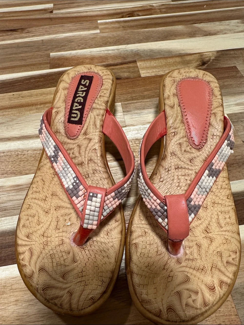 Coral Beaded Wedge Flip Sandals for Kids 478